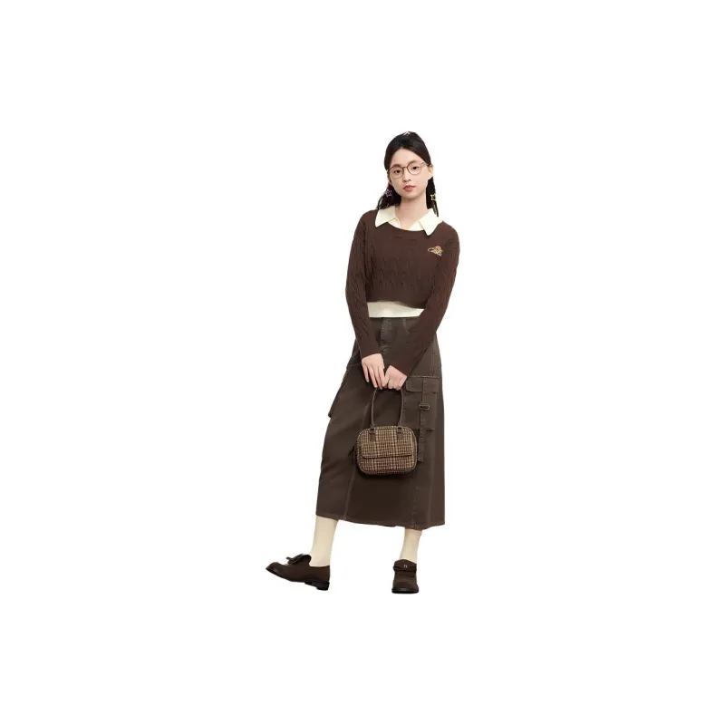 ZIHAN Denim Long Skirt Women's Coffee-1