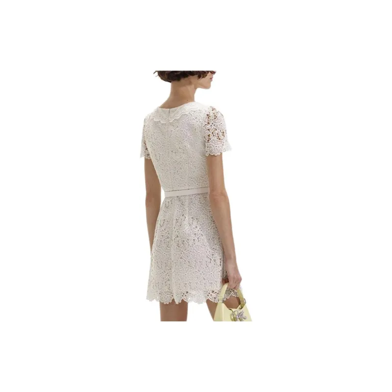 Self portrait Short Sleeved Dress Women's Ivory White-2