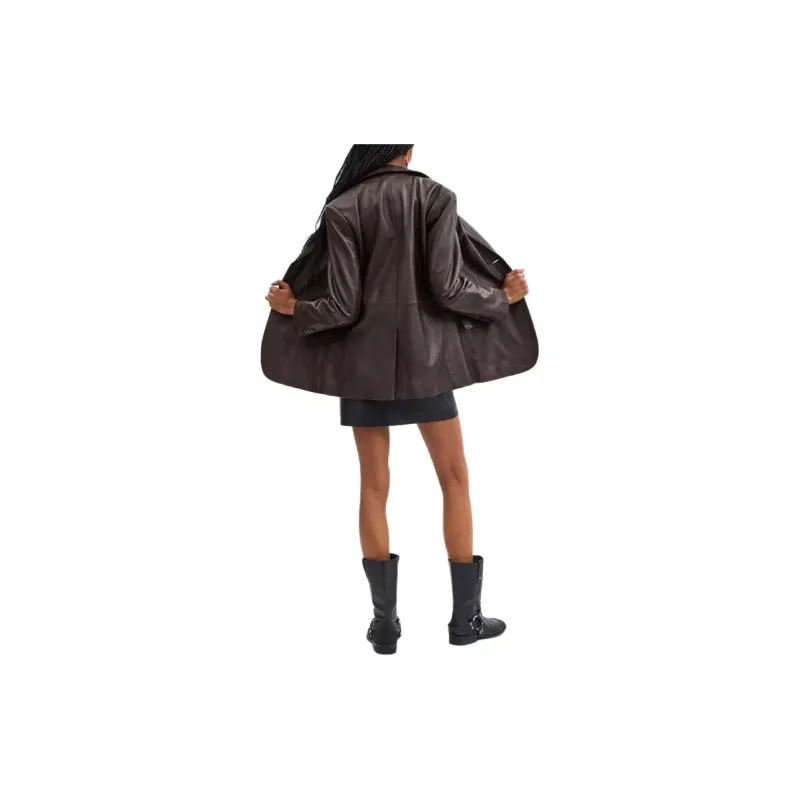 COACH Leather Jacket Women's Brown-2