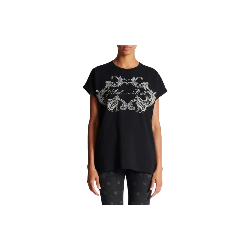 BALMAIN Signature Paisley T Shirt 'Black/Ivory'-4