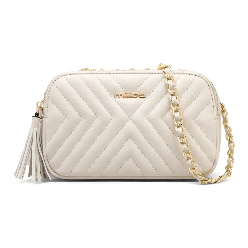 MILLIE'S Cow Leather With Synthetic Leather Underarm Small Square Bag Shoulder Bag Women's Ecru-3