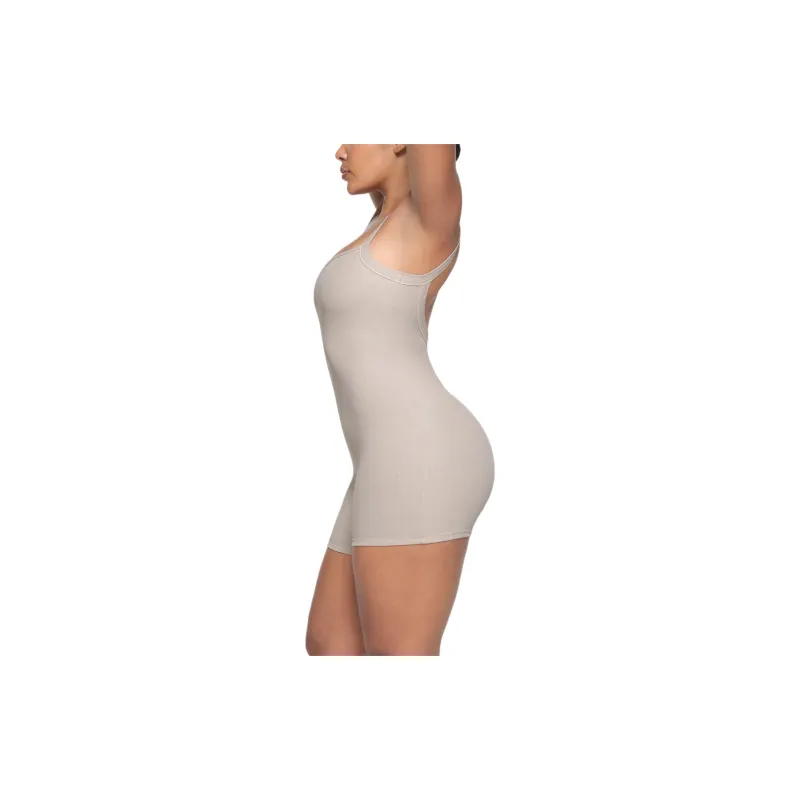 SKIMS SS24 COTTON RIB LOW BACK ONESIE Bodysuits Women's STONE/Stone Color-3