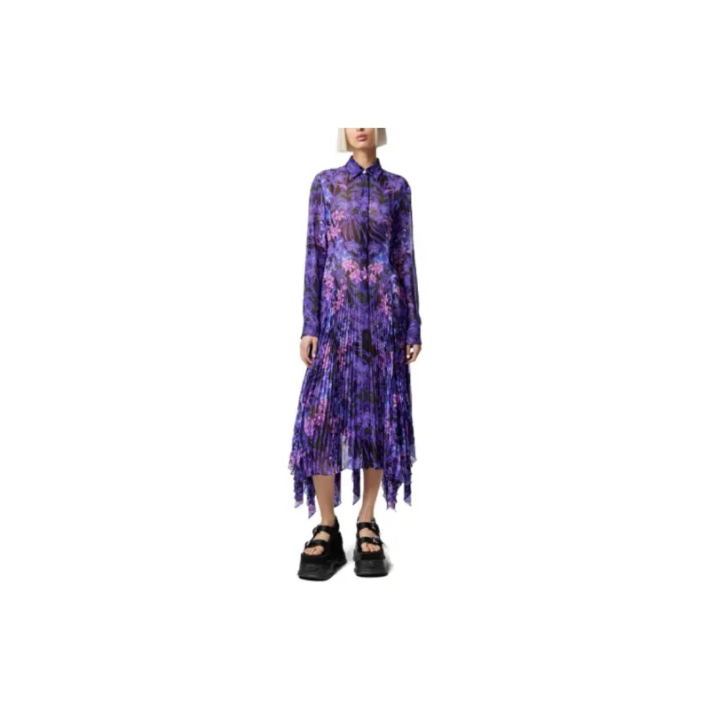 VERSACE Orchid Barocco-print Pleated Shirtdress-1