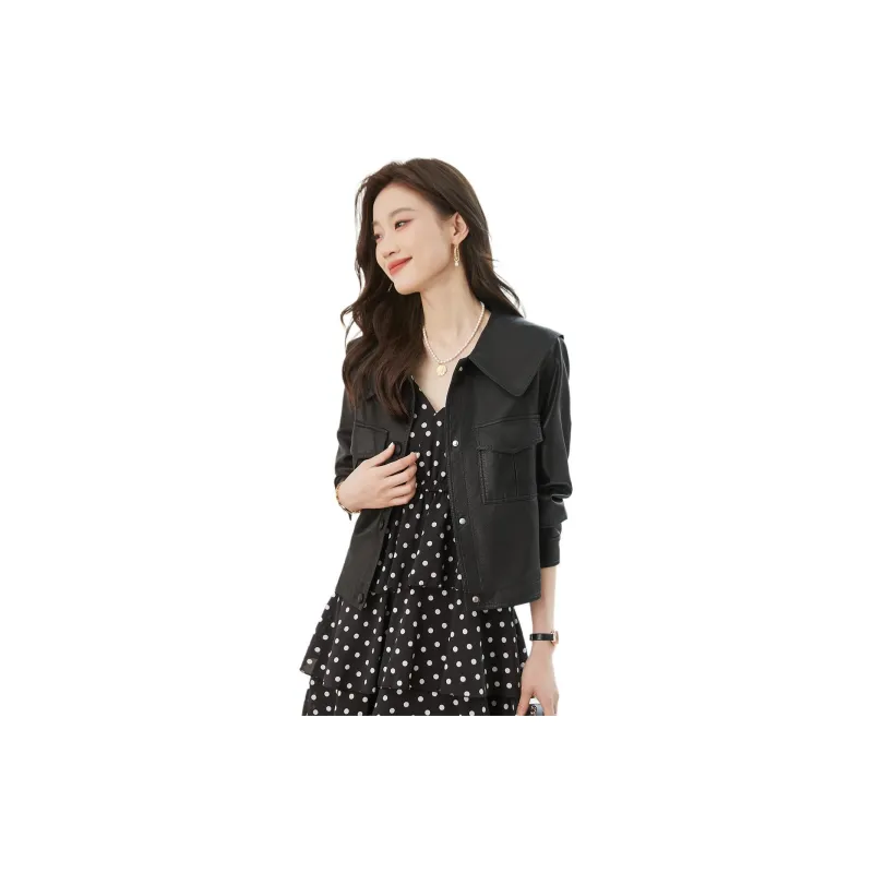 TERRE BLEUE Leather Jacket Women's Black-3