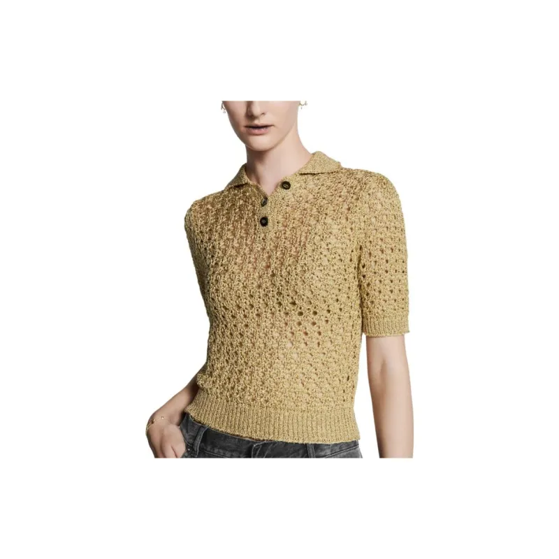 DIOR Openwork Technical Knit Polo Shirt Women's Yellow-2