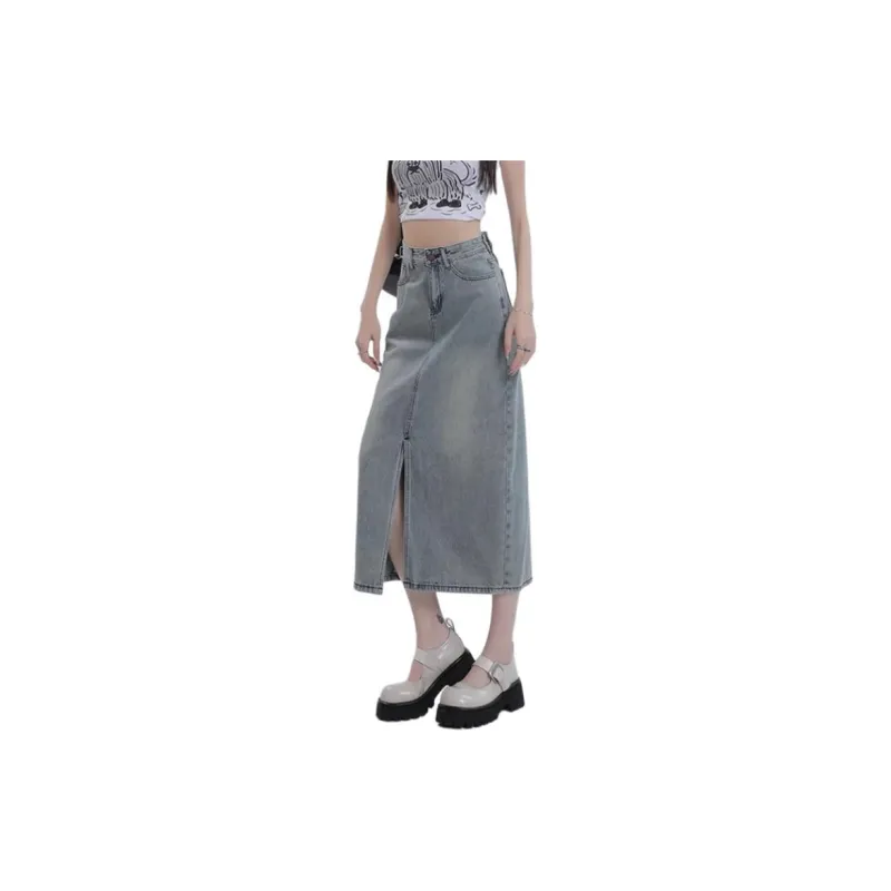 SONGS ALONG Denim Long Skirts Women's Nostalgic Blue-1