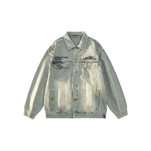 PAINT STAIN Denim Jackets Unisex Vintage Blue