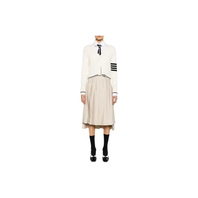 THOM BROWNE V Neck Cropped Cable Knitted Cardigan-2