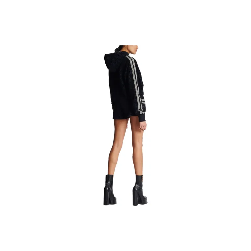 BALMAIN Monogram print Cropped Hoodie-4