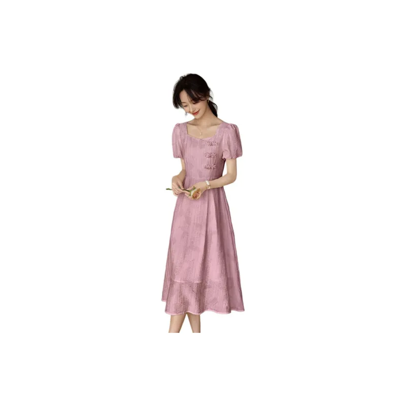 Mo Han Yi Mei Short Sleeved Dress Women's Dusty Pink-1