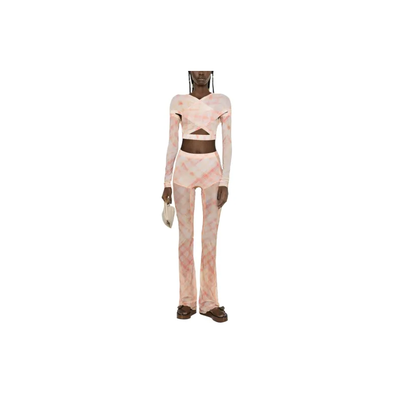 KNWLS Check print Semi sheer Trousers-1