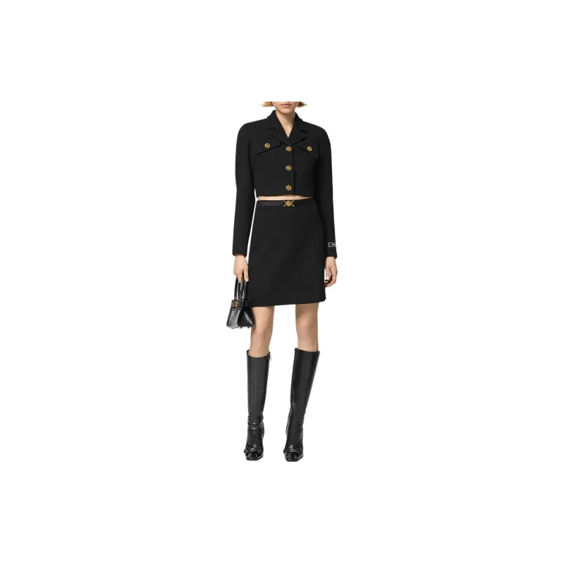 VERSACE Medusa Logo Patch Head Buttons Cropped Jacket-1