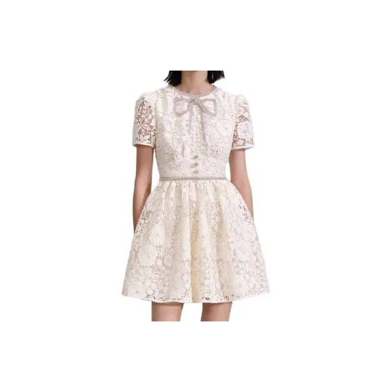 Self portrait Short Sleeved Dress Women's Cream-1