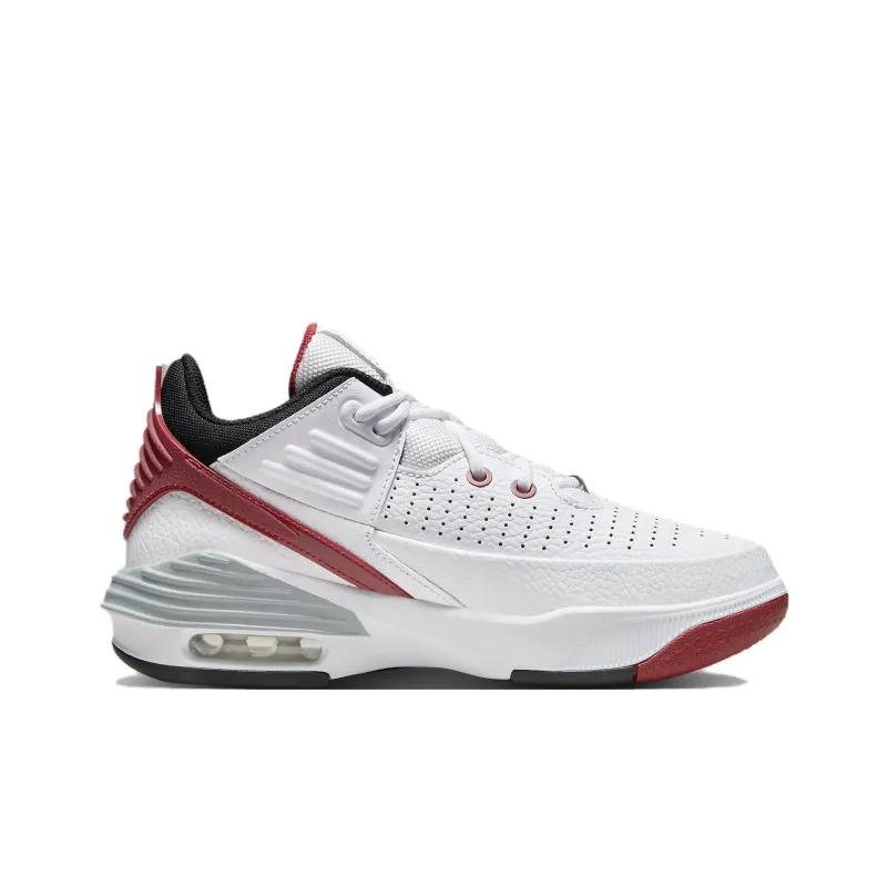 Jordan Max Aura 5 Cushioning, Wear Resistant Low Top Children's Basketball Shoes White Red Teenagers-1