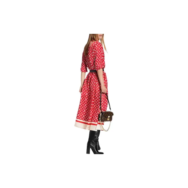 LOUIS VUITTON Long Sleeved Dress Women's Red-2