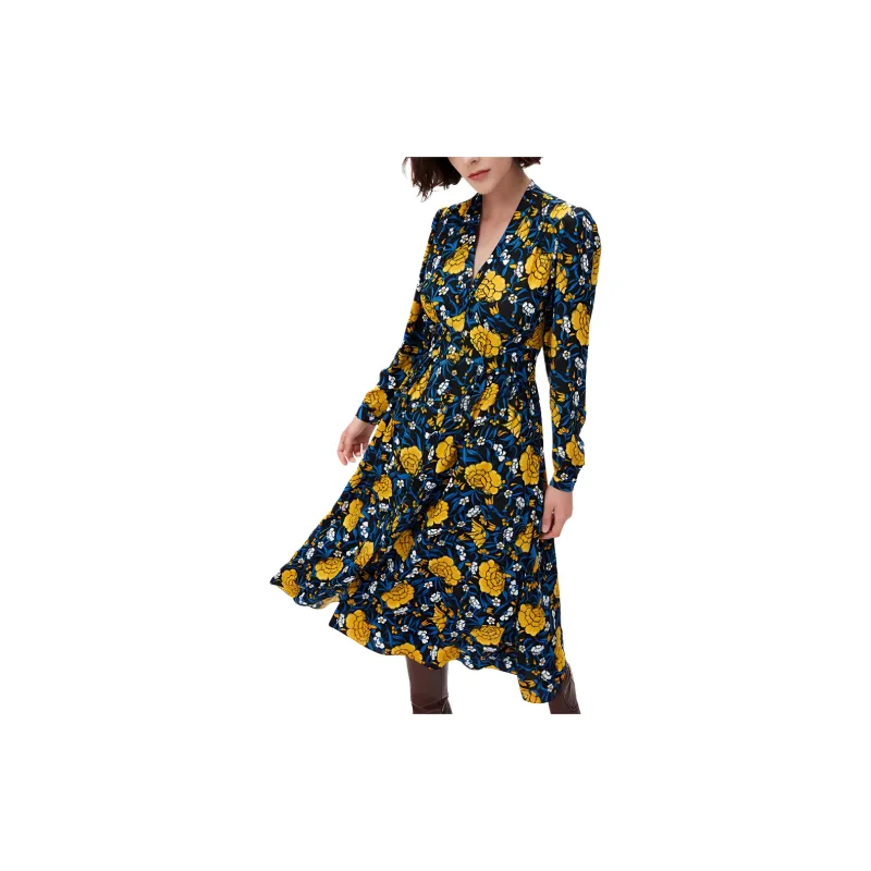 DVF Diane Von Furstenberg Floral Print V neck Midi Dress-4