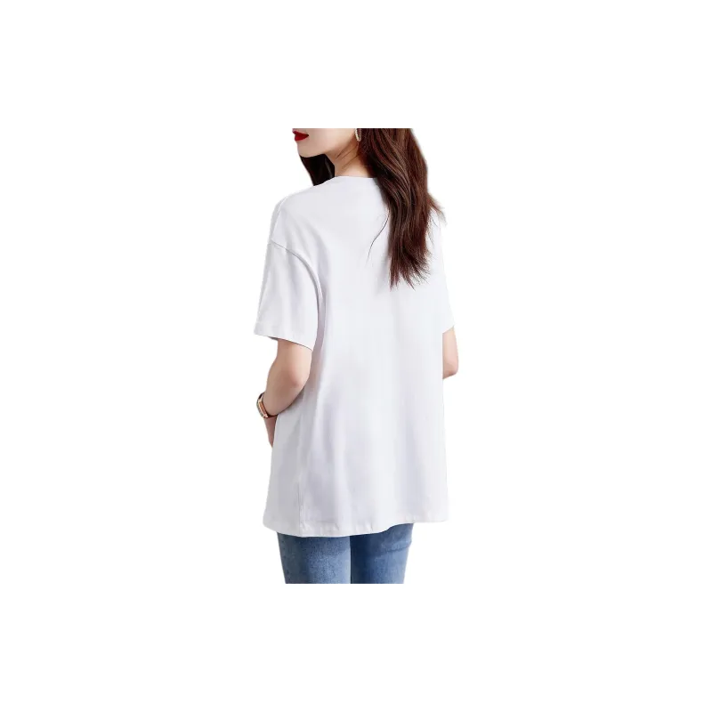 Mo Han Yi Mei Drop Shoulder Sleeve T Shirt Women's Raw White-2