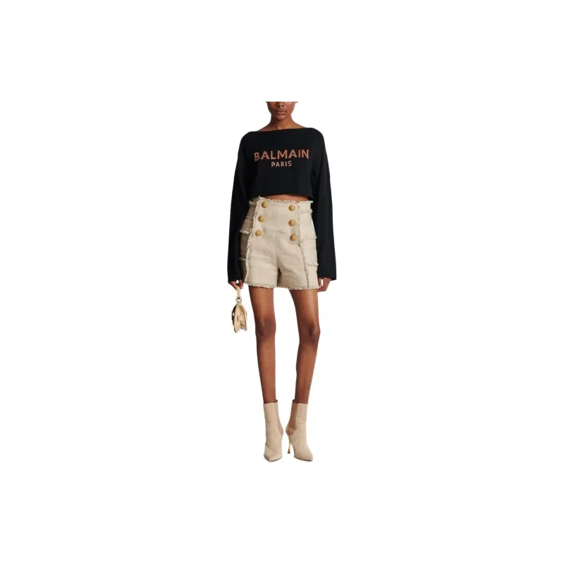 BALMAIN High-waisted Tweed Shorts-1
