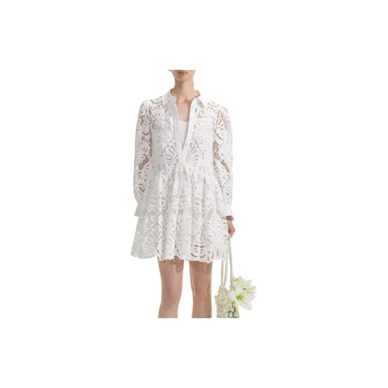 Self portrait Long Sleeved Dresses Women's Pure White-1