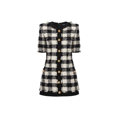 BALMAIN Gingham Tweed Dress