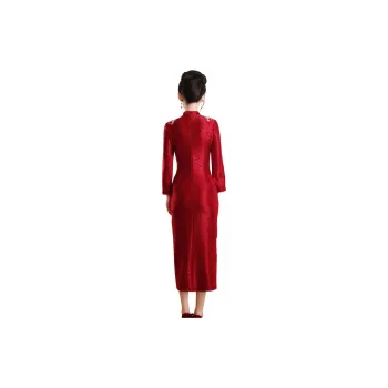 Red Colored Clothes Cheongsam Women's Burgundy