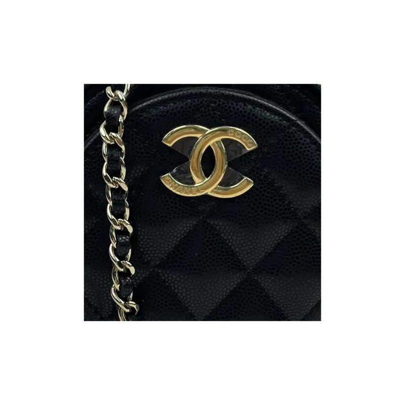 CHANEL Calfskin Round Bag, Shoulder Bag, Crossbody Bag Mini Women's Black-1