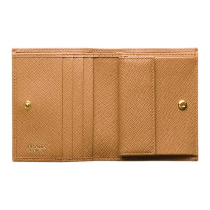 PRADA Saffiano Leather Wallet Trumpets Women's Brown-1