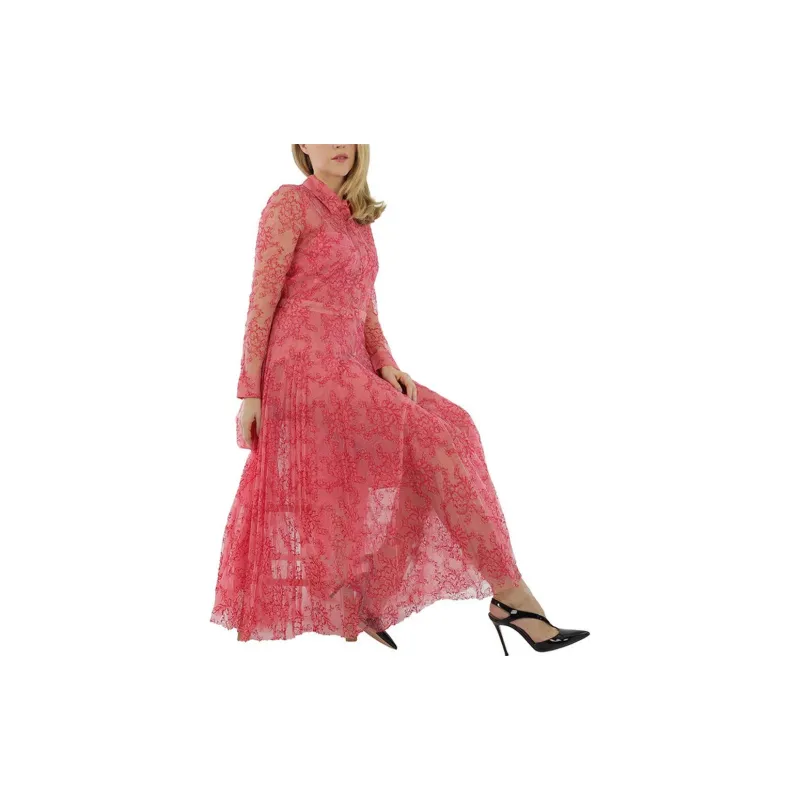 Burberry Long Sleeved Dress Women's Rose Red-4