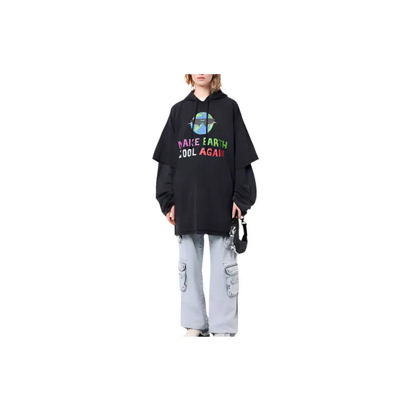 Vetements Cool Earth Hooded Long Sleeve 'Washed Black'-1