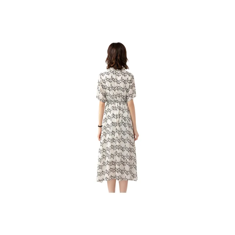 H-YXIANG Short-Sleeved Dresses Women's White Base Black Lightning Pattern-2