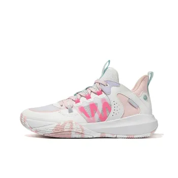 QIAODAN Ice Blade Anti Slip Wear Resistant Low Top Basketball Shoes Men's White Pink