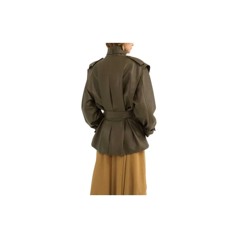 Chloe FW24 Leather Jacket Women's Almond Brown Color-1