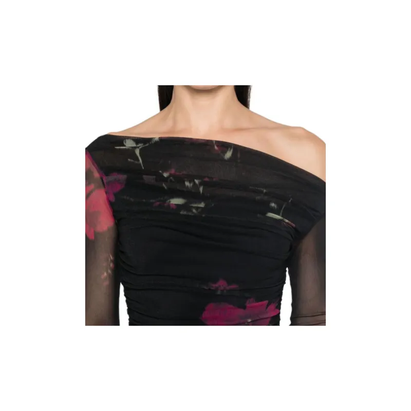 Blumarine Rose print Tulle Mini Dress-4