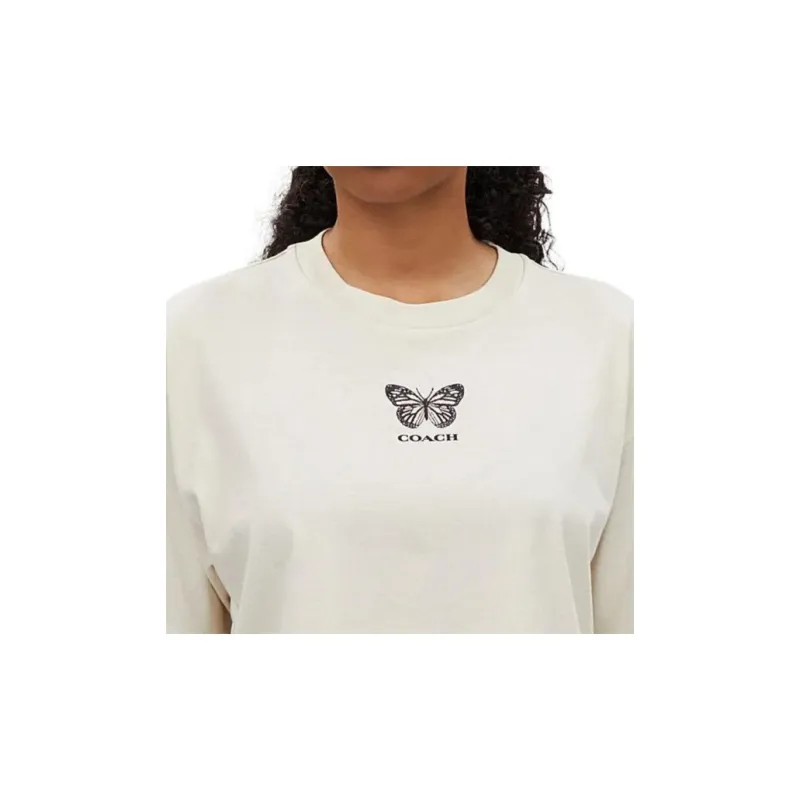 COACH Butterfly Print Cropped Crew Neck Short Sleeved T Shirt Women's Steam Color-3