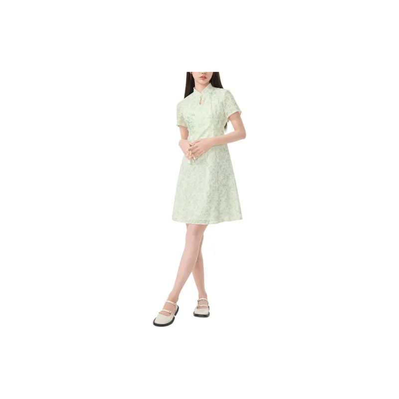EICHITOO Short Sleeved Dresses Women's Light Green Pattern-2