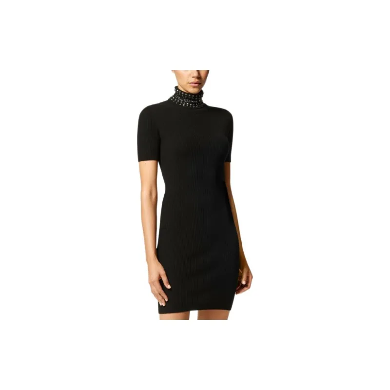 VERSACE Spiked turtleneck Knit Minidress-2