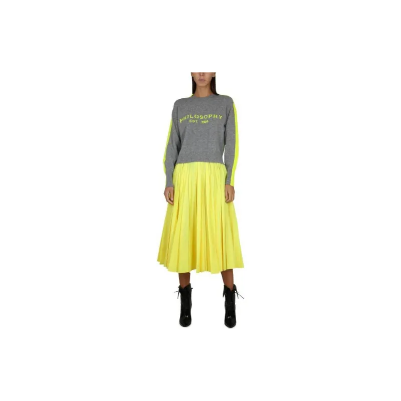 PHILOSOPHY DI LORENZO SERAFINI Pleated Mid Length Flared Skirt-1
