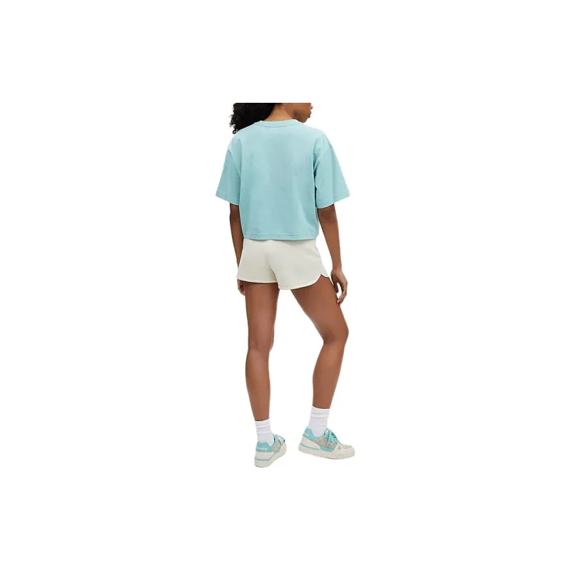 COACH Solid Color Crew Neck Cropped Short Sleeved Shirt T Shirt Women's Blue Green-2