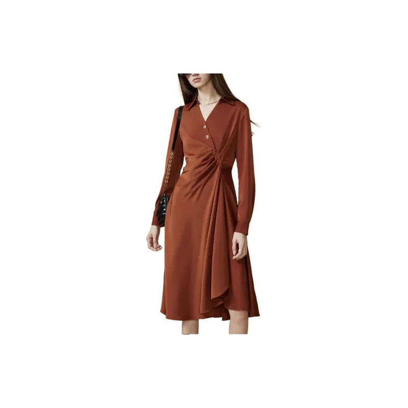 DKNY Long Sleeved Dress Women's Maroon-1