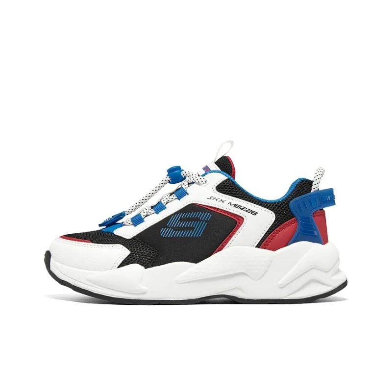 Skechers Cushioning Wear-Resistant Low-Top Kids' Running Shoes White Black Blue Teenagers-0