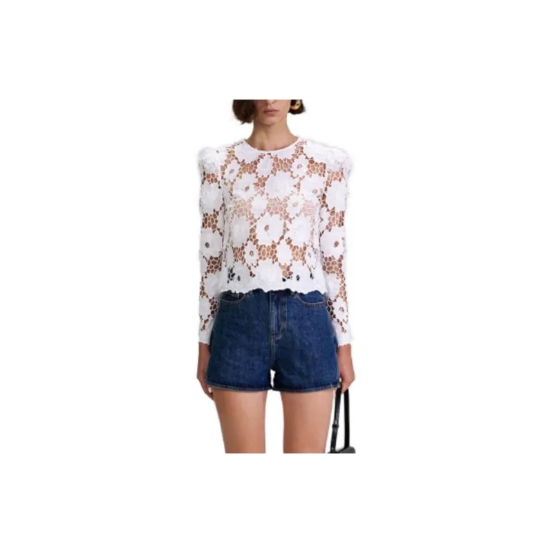 Self portrait Semi sheer 3D Lace effect Cotton Top-3