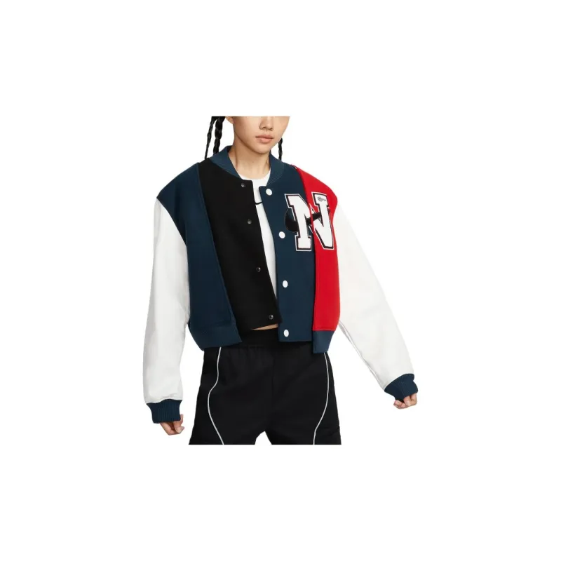 Nike X Yoon Oversized Varsity Jacket 'Black/Armory Navy/Phantom/White'-3