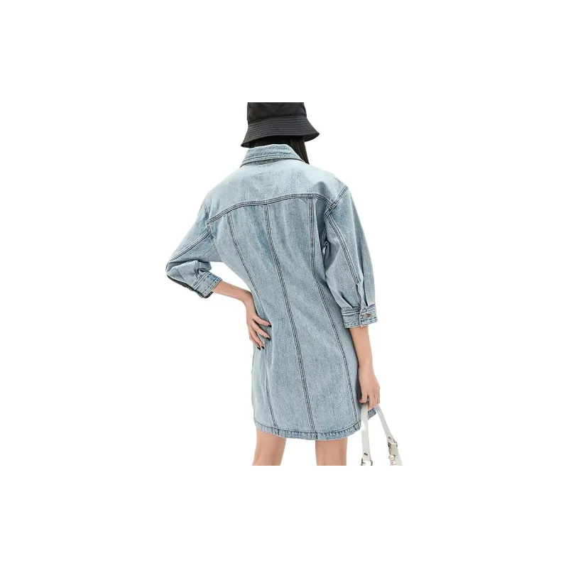 MO&CO Long Sleeved Dresses Women's Denim Blue-2