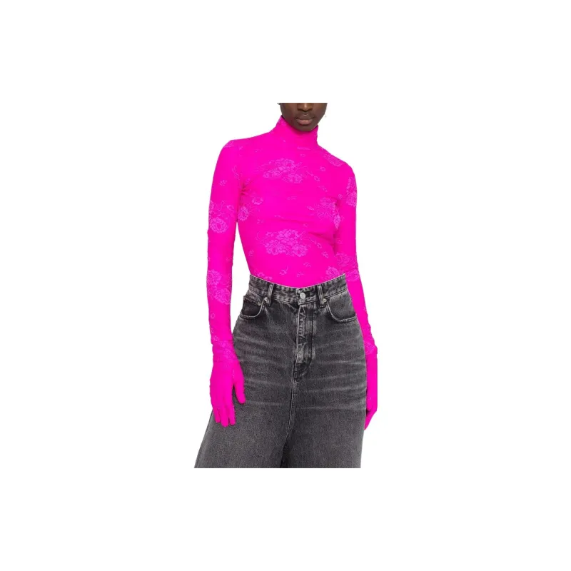 Balenciaga Lace Top With Gloves 'Lipstick Pink'-3