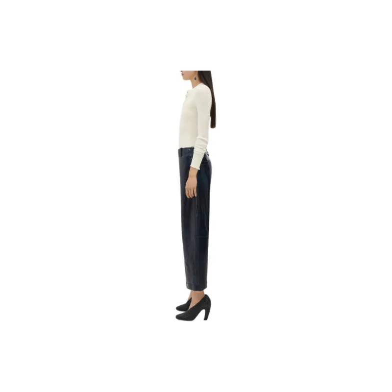Bottega Veneta Leather Culotte Trousers Casual Pants Women's Black-2