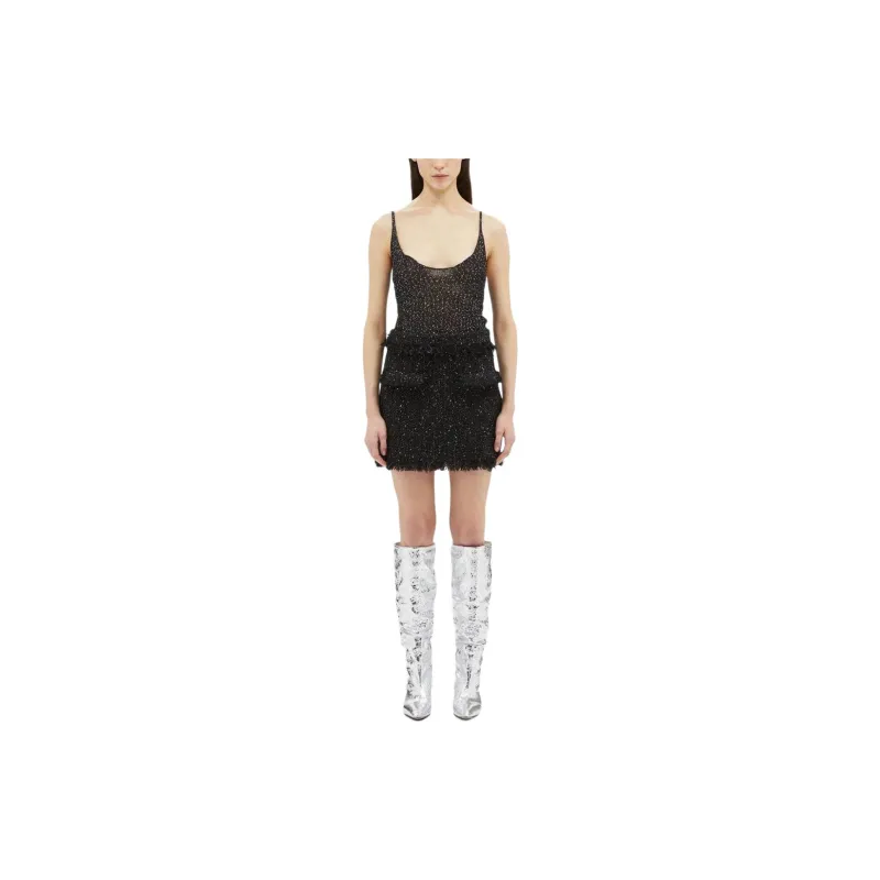MSGM High Waist Frayed Trim Boucle Mini Skirt-1