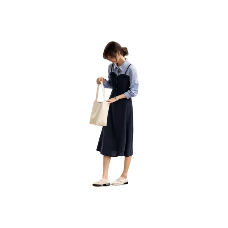XWI Long Sleeved Dress Women's Navy Blue-2