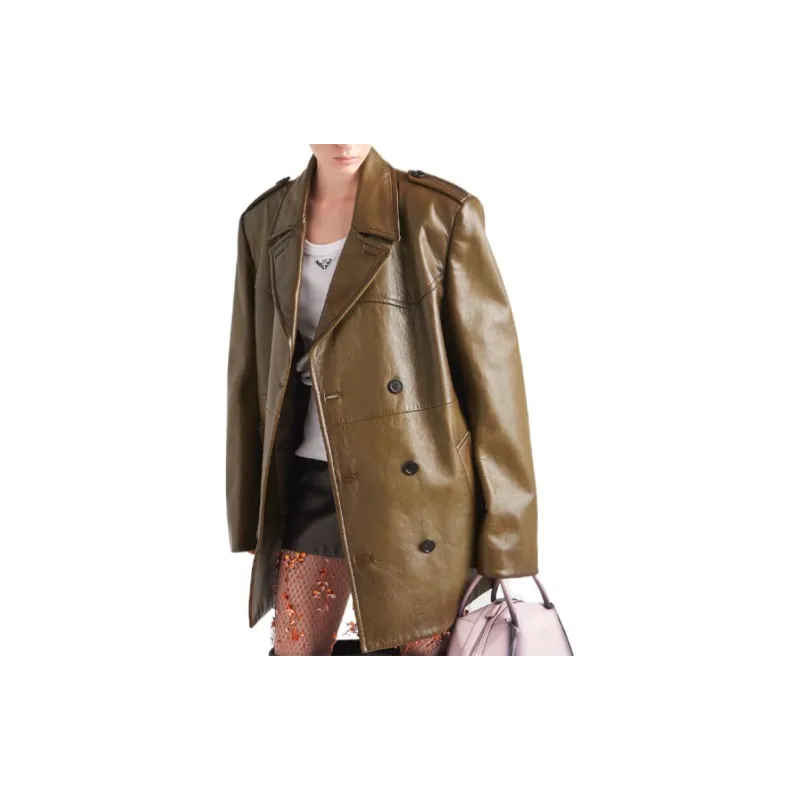PRADA Leather Jackets Women's Olive Green-3