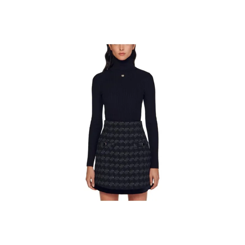 Sandro Houndstooth pattern High waisted Skirt-1