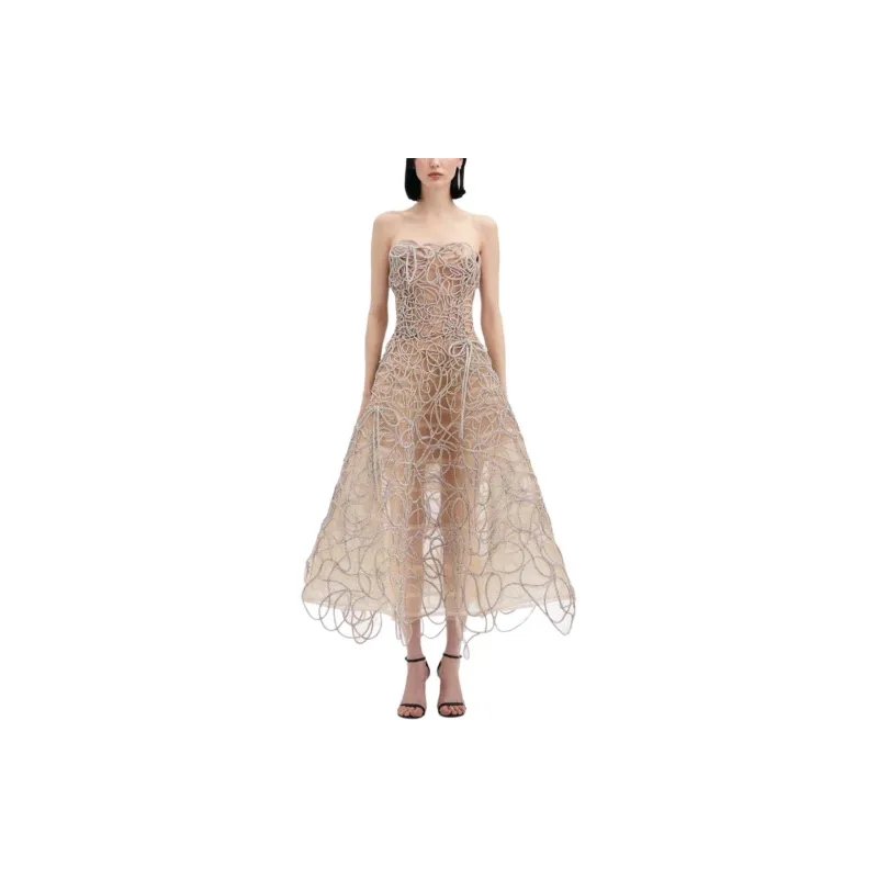 Oscar De La Renta Crystal Embroidered Cord Gown-1